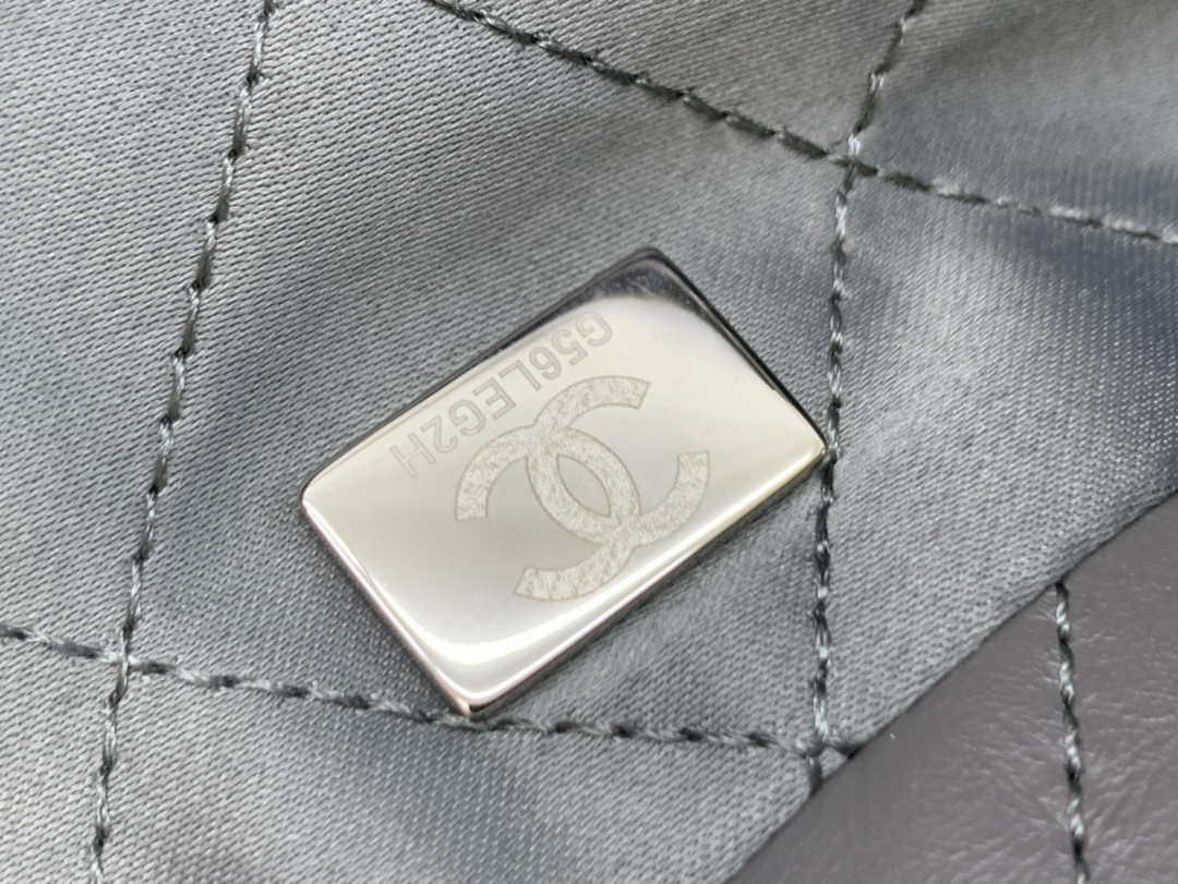 Chanel 22 Handbag Metallic Calfskin AS3261 Gray Metal