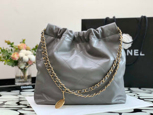 Chanel 22 Handbag Metallic Calfskin AS3261 Gray Gold Metal with Gold - Default Title - View 5