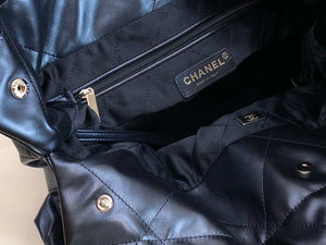 Chanel 22 Handbag Metallic Calfskin AS3261 Blue Gold Metal - Default Title - View 8