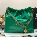 Chanel 22 Handbag Shiny Calfskin AS3261 Green Gold Metal - Default Title - View 1