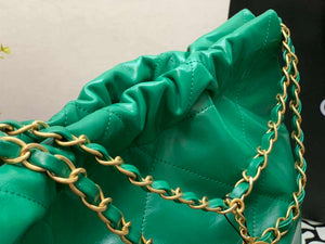 Chanel 22 Handbag Shiny Calfskin AS3261 Green Gold Metal - Default Title - View 5