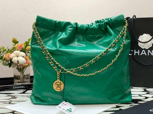 Chanel 22 Handbag Shiny Calfskin AS3261 Green Gold Metal - Default Title - View 6