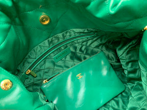 Chanel 22 Handbag Shiny Calfskin AS3261 Green Gold Metal - Default Title - View 8