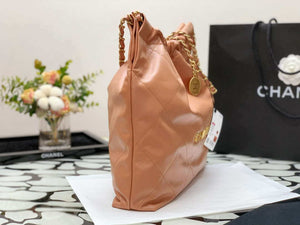 Chanel 22 Handbag Shiny Calfskin AS3261 Camel Gold-Tone Metal - Default Title - View 4