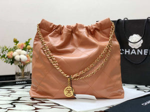 Chanel 22 Handbag Shiny Calfskin AS3261 Camel Gold-Tone Metal - Default Title - View 7