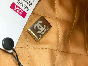 Chanel 22 Handbag Shiny Calfskin AS3261 Camel Gold-Tone Metal - Default Title - View 8