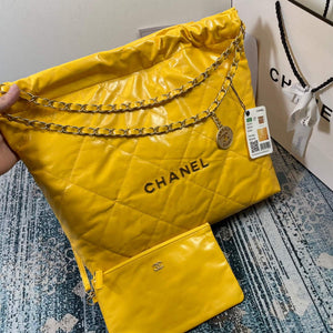 Chanel 22 Handbag Shiny Calfskin Gold AS3261 Yellow - Default Title - View 2