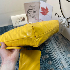Chanel 22 Handbag Shiny Calfskin Gold AS3261 Yellow - Default Title - View 3