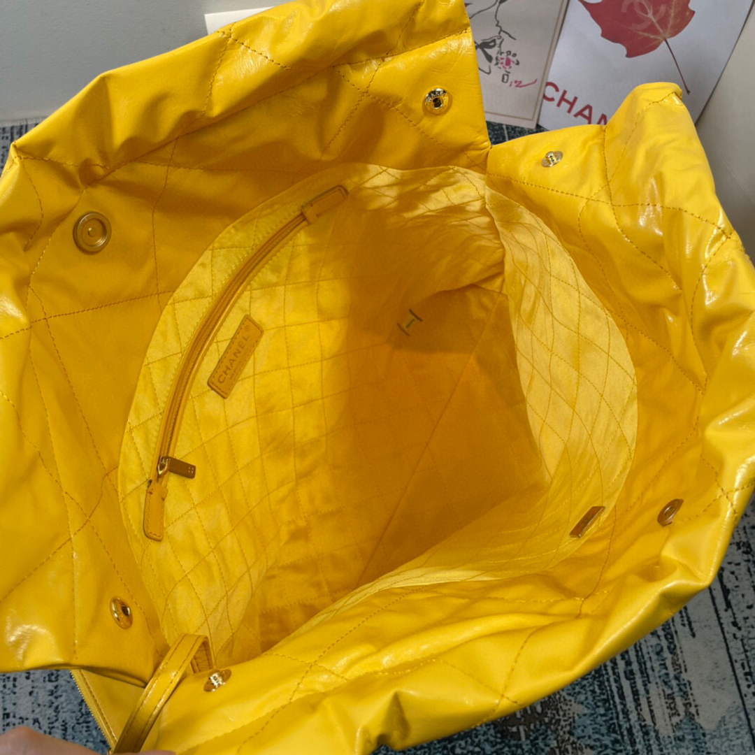 Chanel 22 Handbag Shiny Calfskin Gold AS3261 Yellow - Default Title - View 8