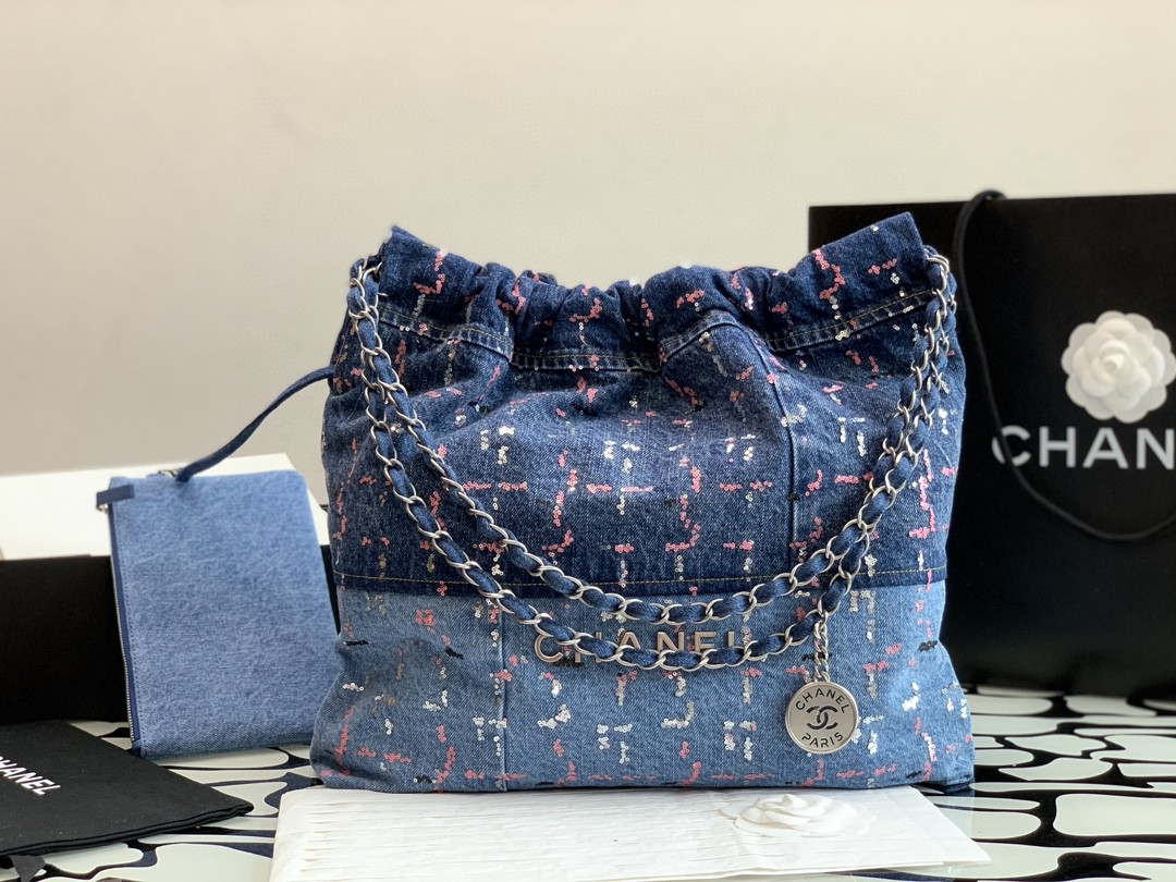 Chanel AS3261 22 Handbag Washed Denim & Silver-Tone Metal Blue Multicolor - Default Title - View 1