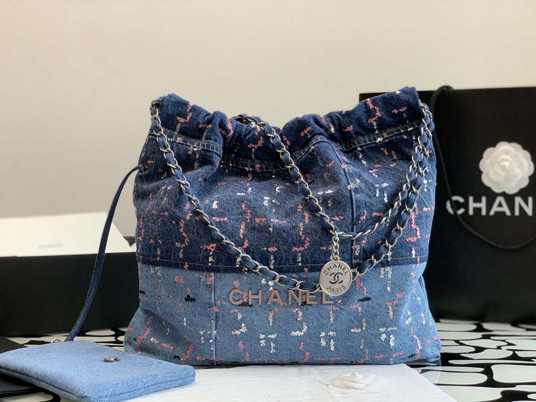 Chanel AS3261 22 Handbag Washed Denim & Silver-Tone Metal Blue Multicolor - Default Title - View 2