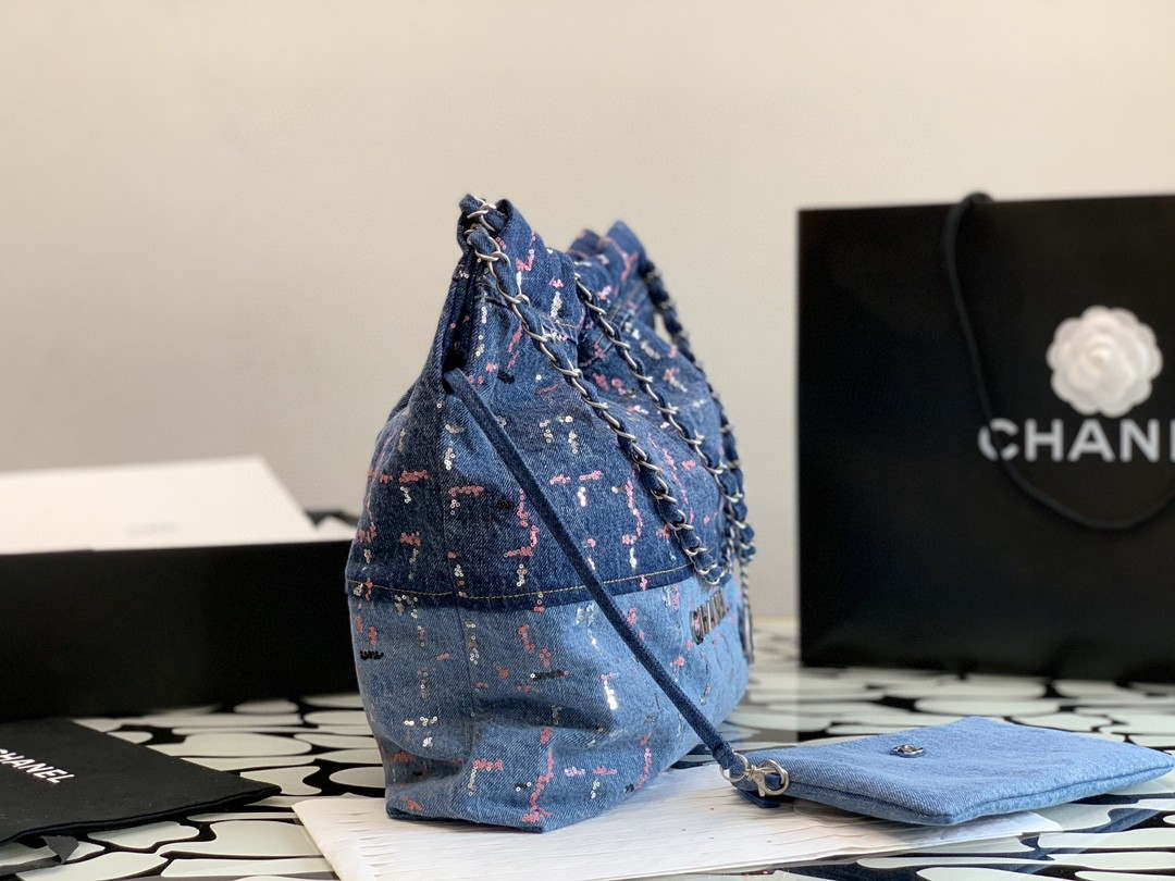 Chanel AS3261 22 Handbag Washed Denim & Silver-Tone Metal Blue Multicolor - Default Title - View 5