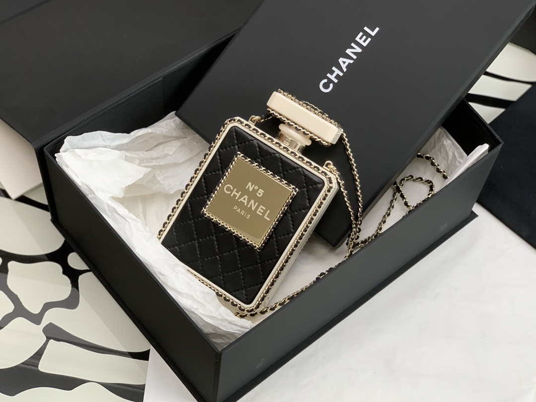 Chanel AS3264 Evening Bag Lambskin Plexi gold Black