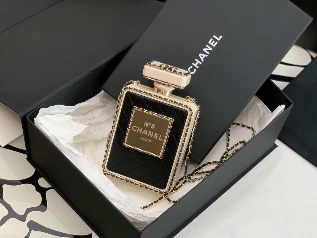 Chanel AS3264 Evening Bag Lambskin Plexi gold Black