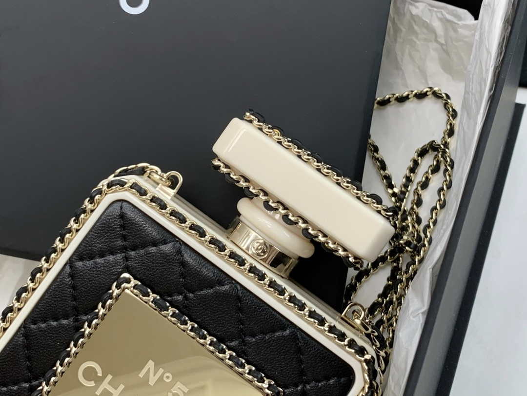 Chanel AS3264 Evening Bag Lambskin Plexi gold Black