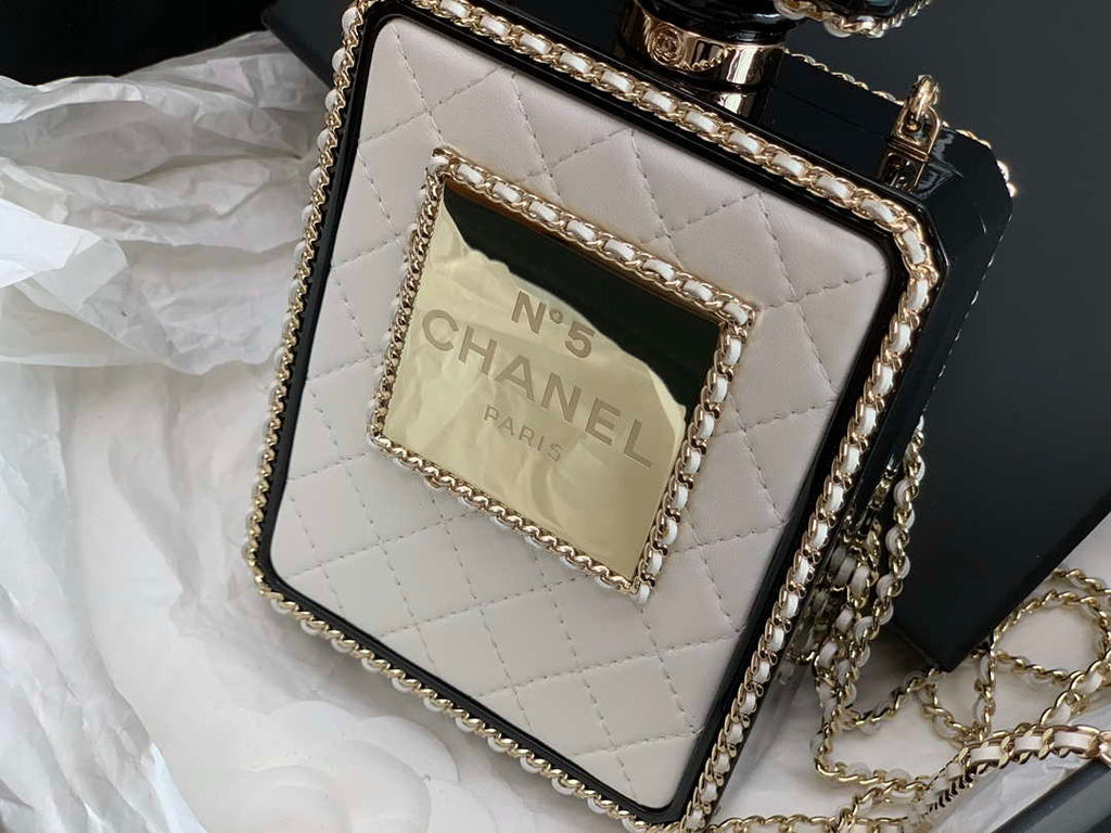 Chanel AS3264 Evening Bag Lambskin Plexi gold Black and White