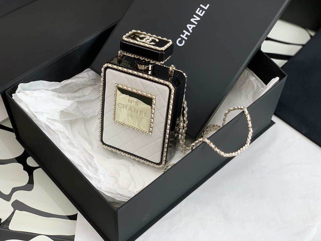 Chanel AS3264 Evening Bag Lambskin Plexi gold Black and White