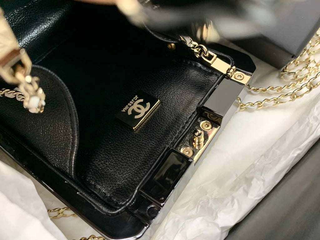 Chanel AS3264 Evening Bag Lambskin Plexi gold Black and White