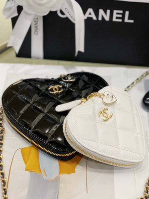 Chanel AS3295 Heart Clutch with Chain Lambskin Gold-Tone Metal Black and White - Default Title - View 2