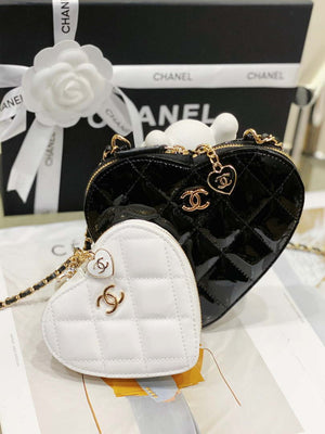 Chanel AS3295 Heart Clutch with Chain Lambskin Gold-Tone Metal Black and White - Default Title - View 4