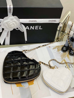 Chanel AS3295 Heart Clutch with Chain Lambskin Gold-Tone Metal Black and White - Default Title - View 5