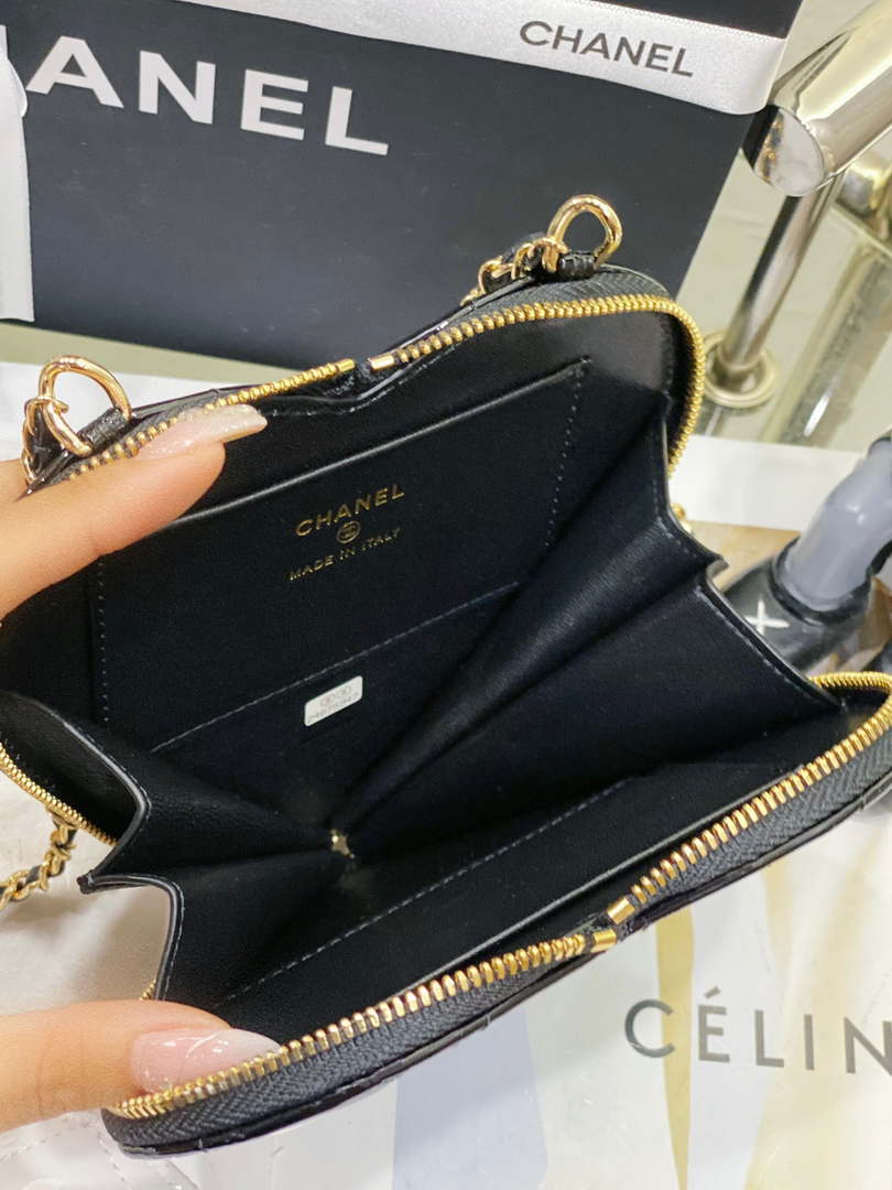 Chanel AS3295 Heart Clutch with Chain Lambskin Gold-Tone Metal Black and White - Default Title - View 6