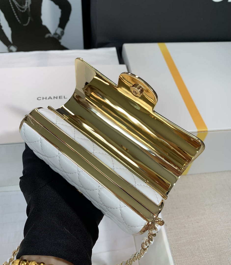 Chanel AS3308 Small Evening Bag 22A Limited Edition White Lambskin Gold - Default Title - View 9