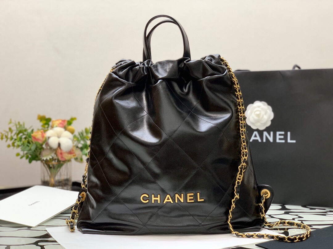 CHANEL AS3313 22 Backpack Shiny Calfskin Gold Black - Default Title - View 2