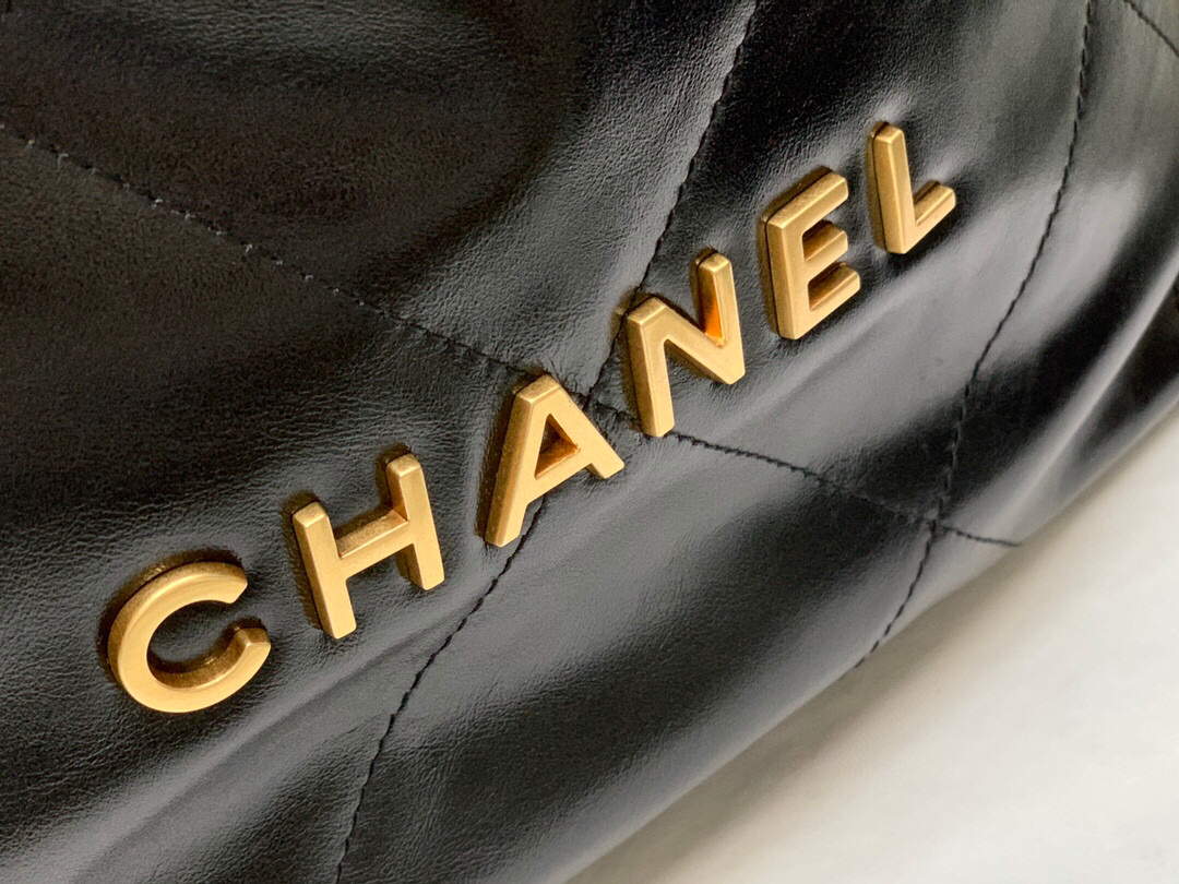 CHANEL AS3313 22 Backpack Shiny Calfskin Gold Black