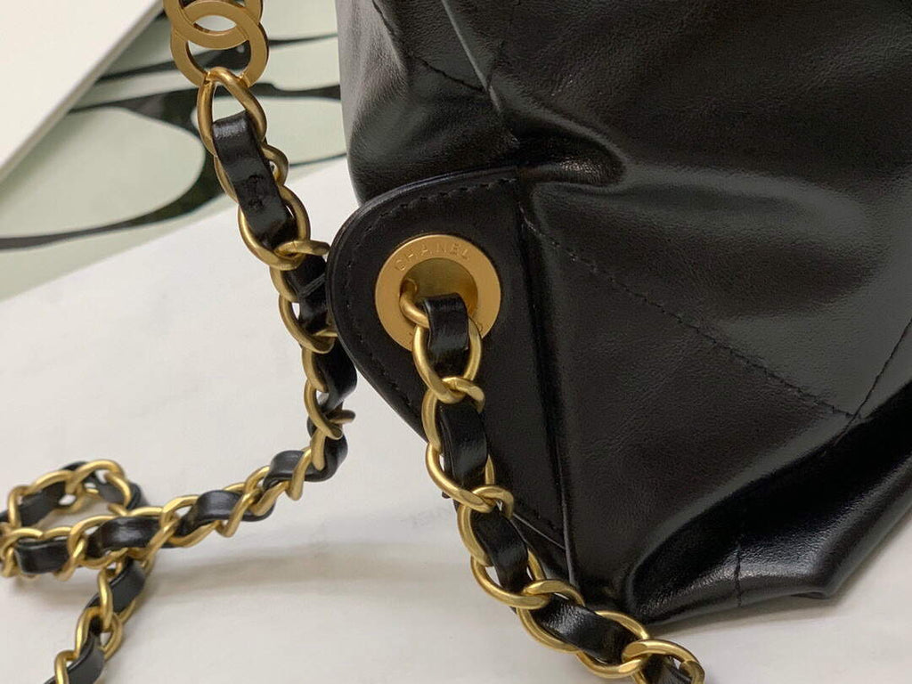 CHANEL AS3313 22 Backpack Shiny Calfskin Gold Black