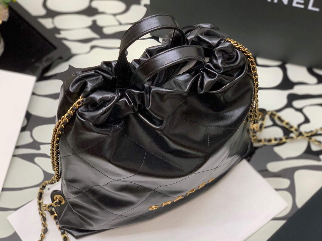 CHANEL AS3313 22 Backpack Shiny Calfskin Gold Black
