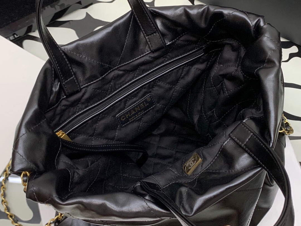 CHANEL AS3313 22 Backpack Shiny Calfskin Gold Black