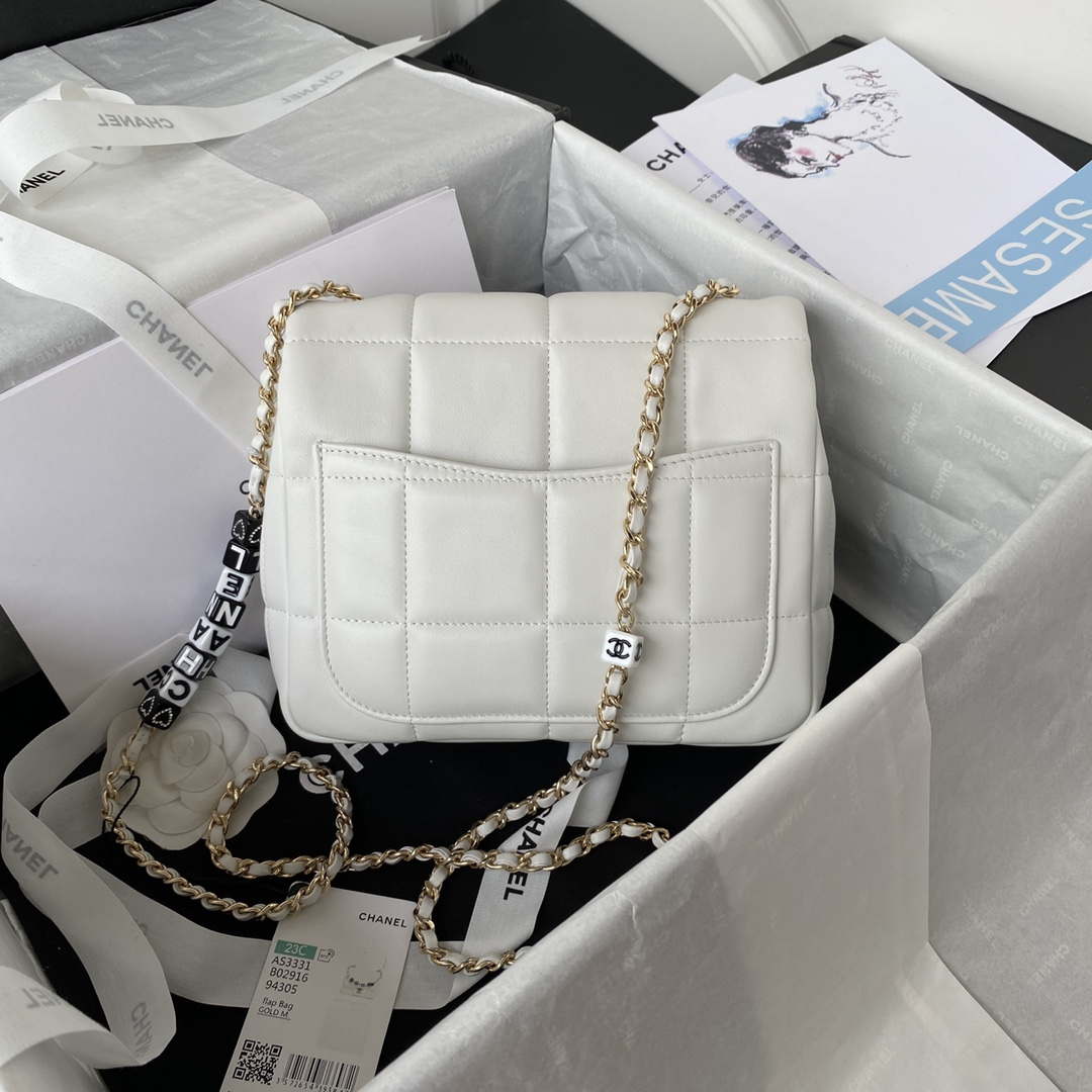 Chanel AS3331 Small Flap 19cm Bag White Lambskin Gold