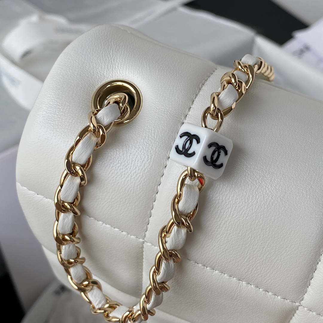 Chanel AS3331 Small Flap 19cm Bag White Lambskin Gold - Default Title - View 5