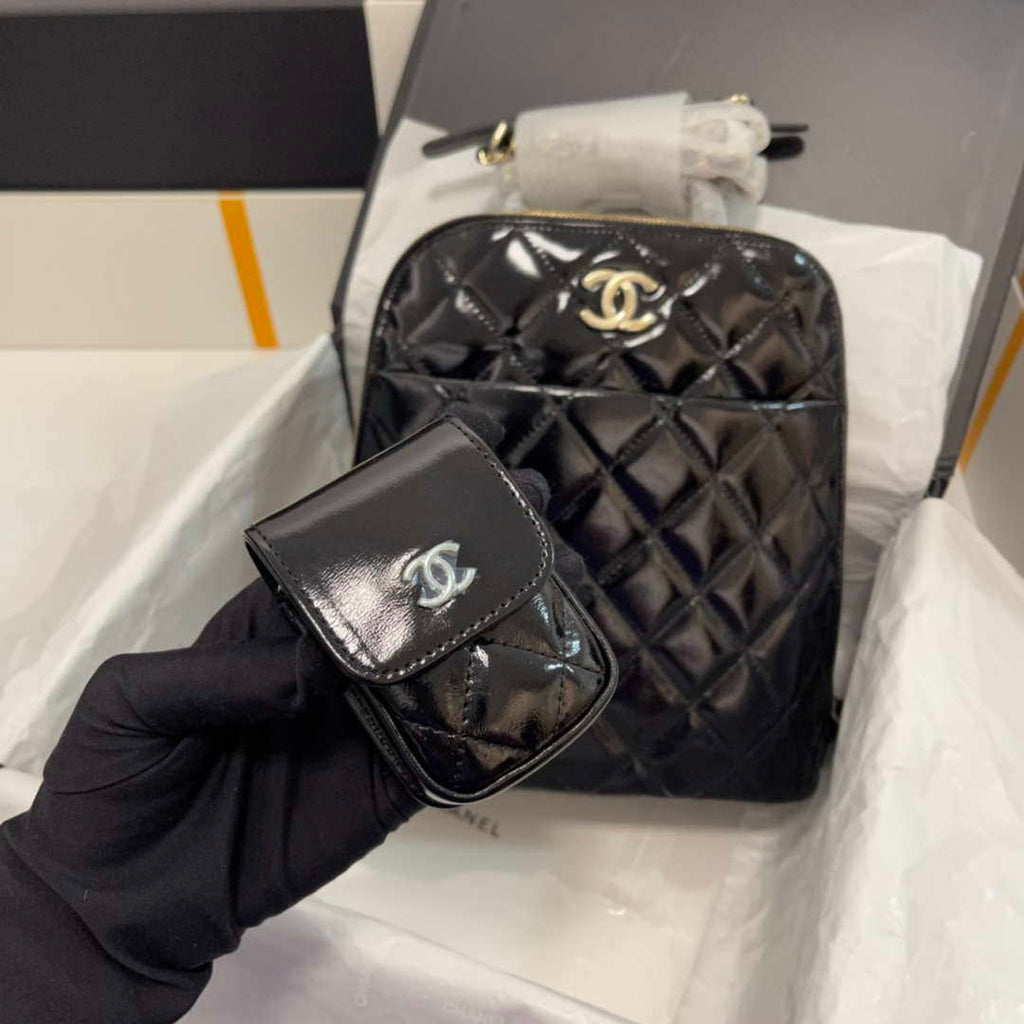 Chanel AS3332 Backpack Shiny Calfskin Bag Black