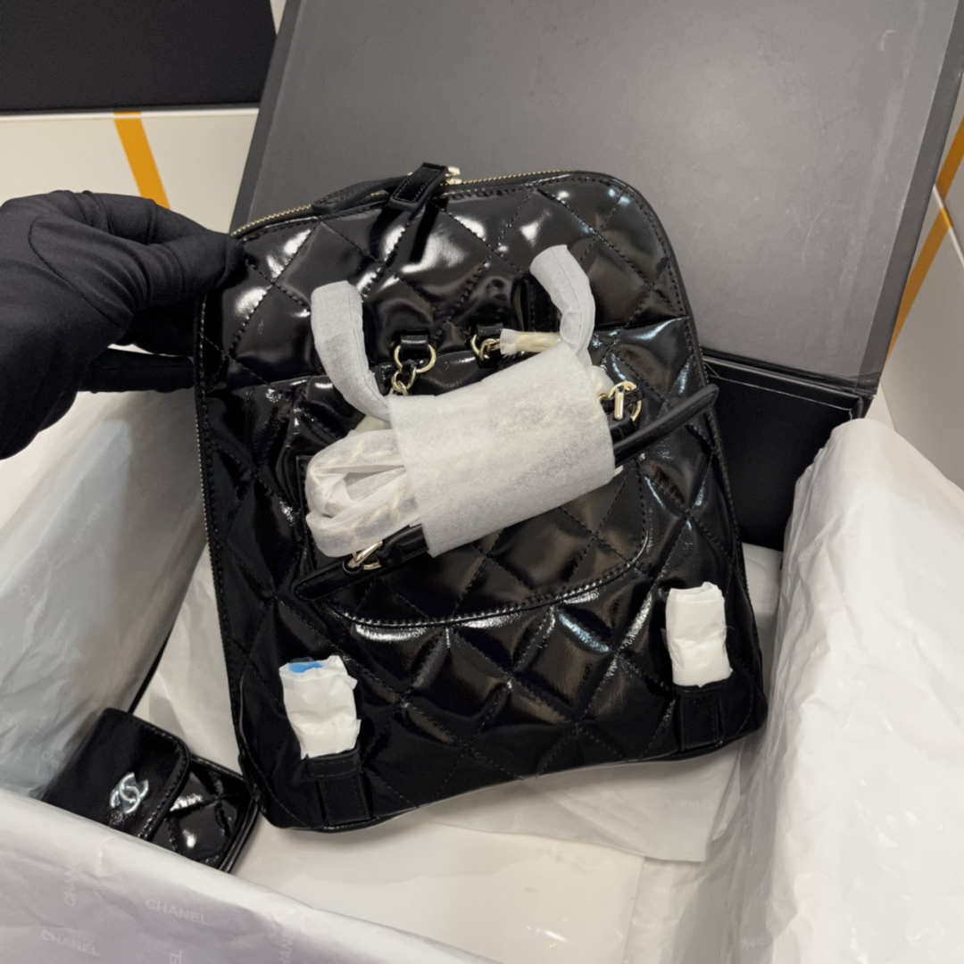 Chanel AS3332 Backpack Shiny Calfskin Bag Black - Default Title - View 9