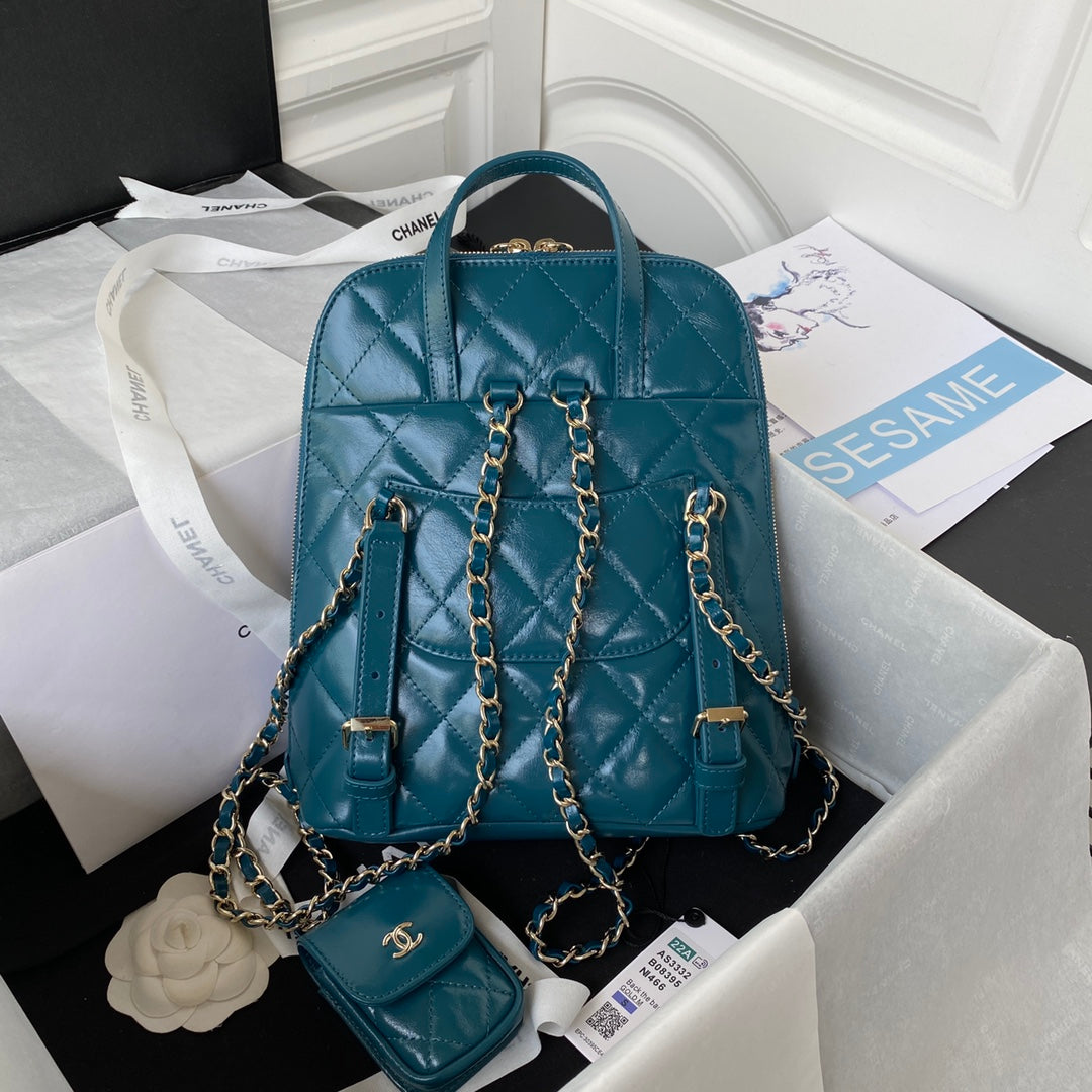 Chanel AS3332 Backpack Shiny Calfskin Bag Blue - Default Title - View 2