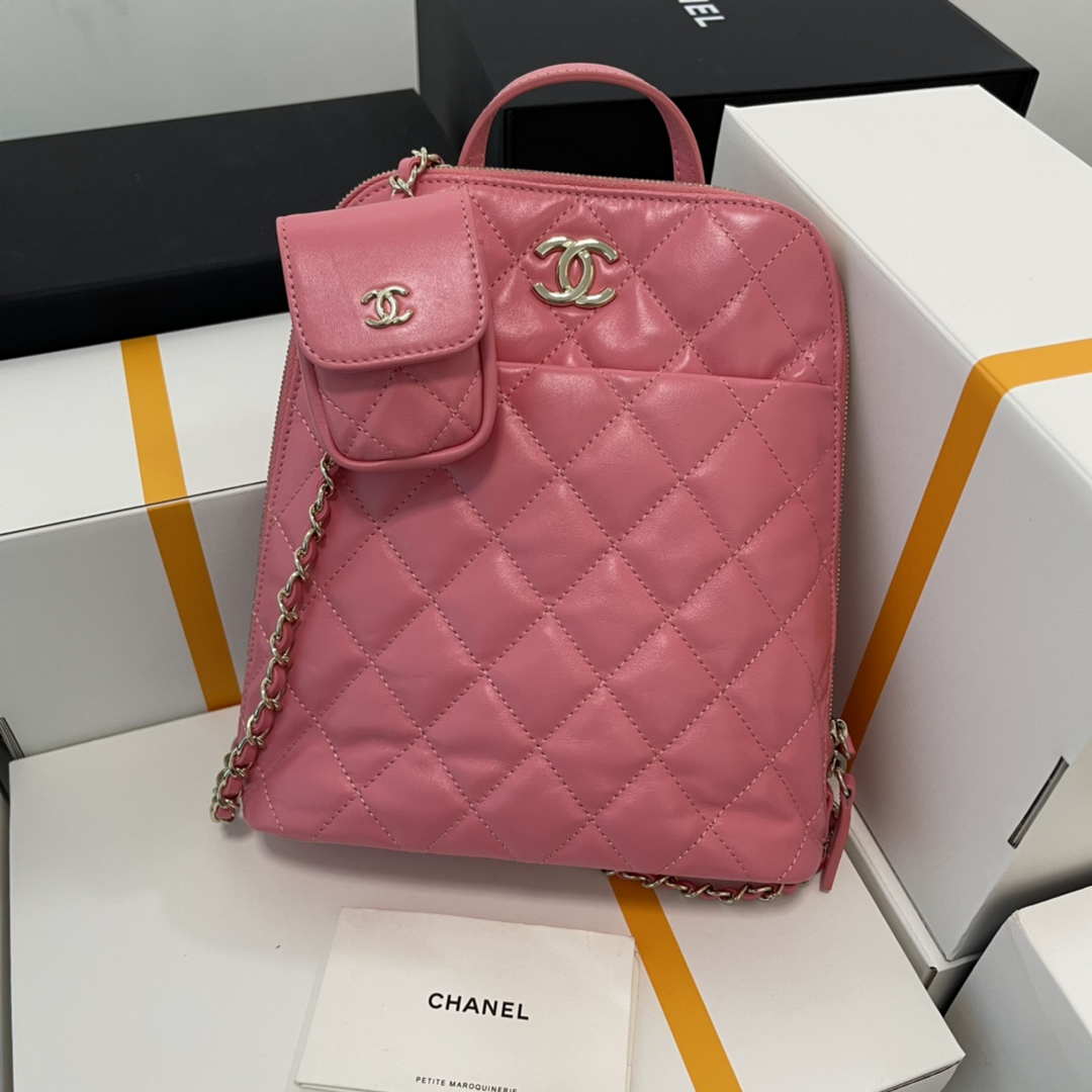 Chanel AS3332 Backpack Shiny Calfskin Bag Pink - Default Title - View 1
