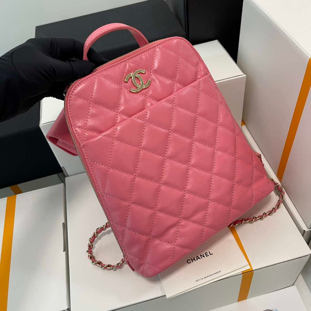 Chanel AS3332 Backpack Shiny Calfskin Bag Pink