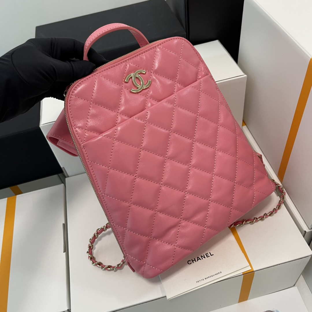 Chanel AS3332 Backpack Shiny Calfskin Bag Pink - Default Title - View 2