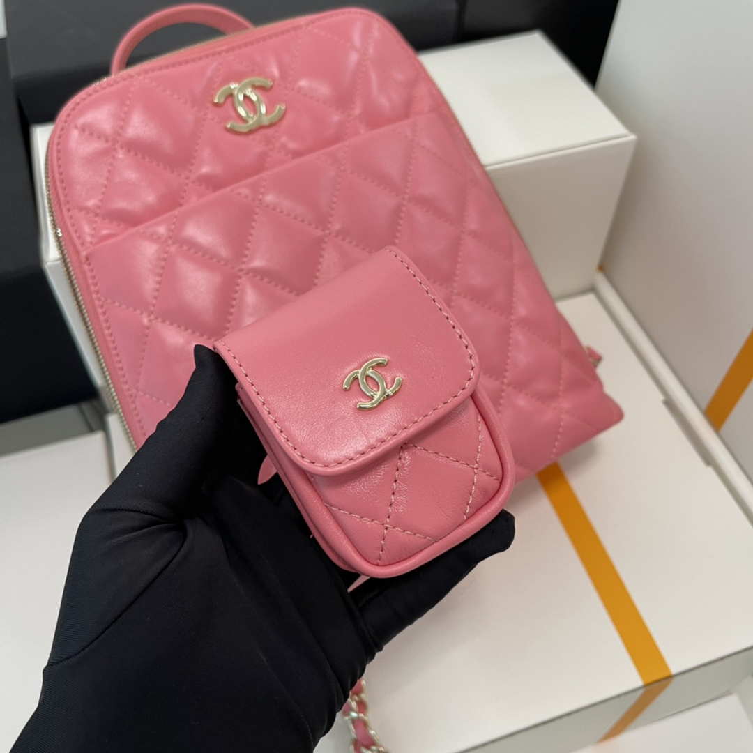 Chanel AS3332 Backpack Shiny Calfskin Bag Pink - Default Title - View 3