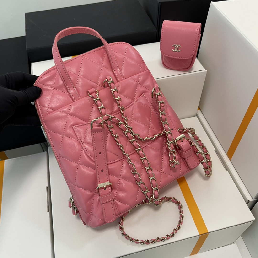 Chanel AS3332 Backpack Shiny Calfskin Bag Pink - Default Title - View 6