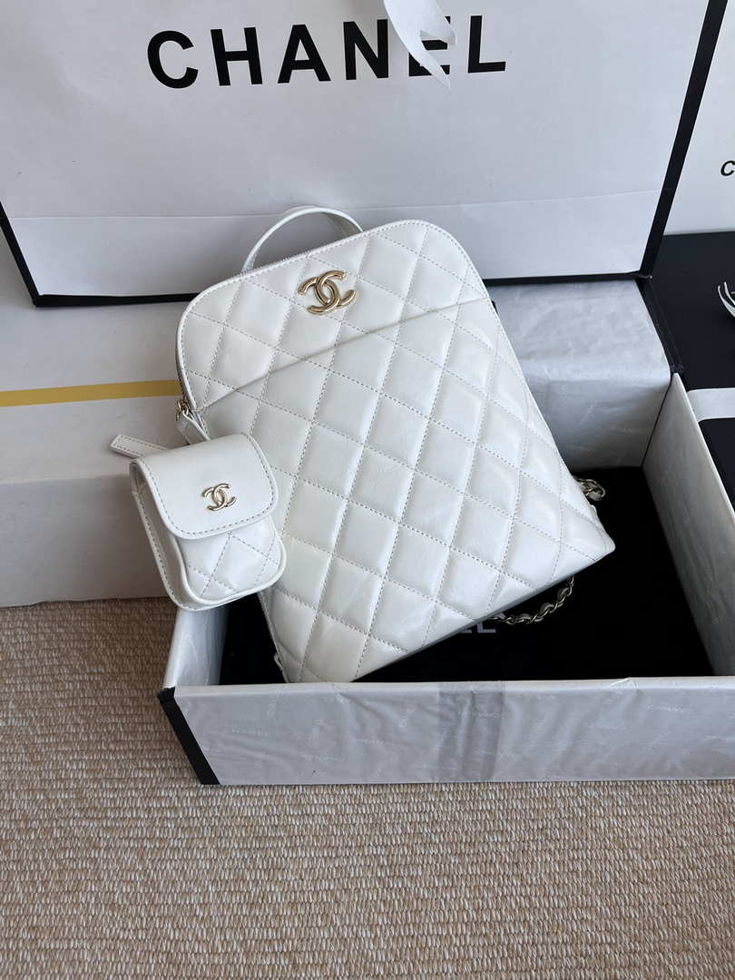 Chanel AS3332 Backpack Shiny Calfskin Bag White - Default Title - View 2