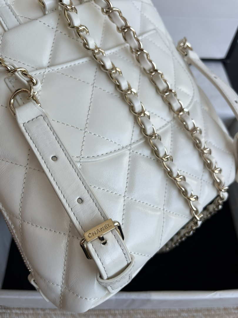Chanel AS3332 Backpack Shiny Calfskin Bag White - Default Title - View 6