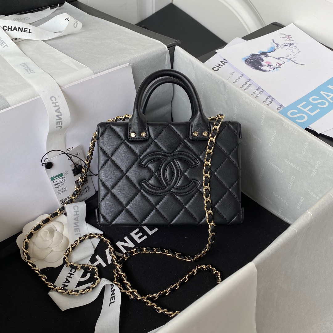 Chanel AS3344 Small Vanity Case Calfskin & Gold-Tone Metal Black - Default Title - View 1