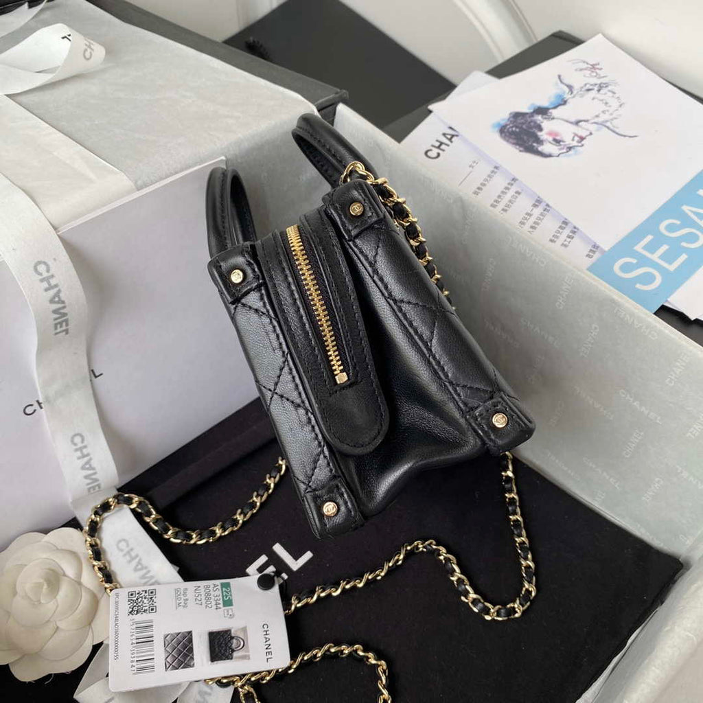 Chanel AS3344 Small Vanity Case Calfskin & Gold-Tone Metal Black