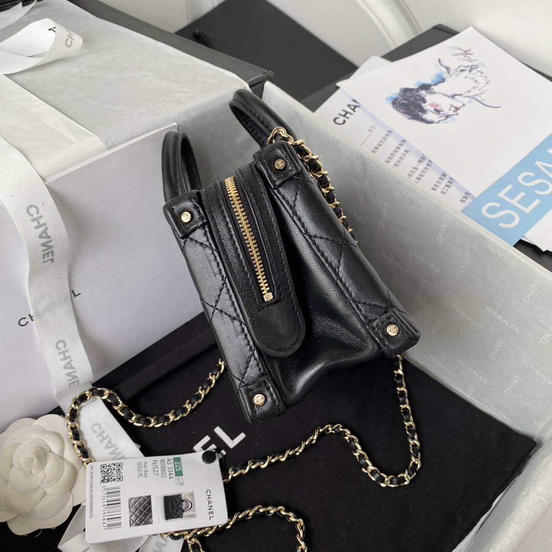 Chanel AS3344 Small Vanity Case Calfskin & Gold-Tone Metal Black