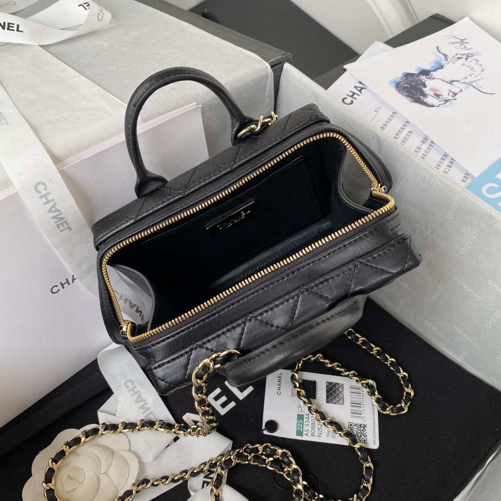 Chanel AS3344 Small Vanity Case Calfskin & Gold-Tone Metal Black