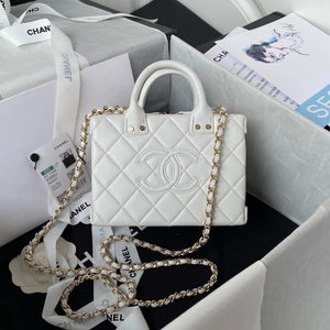 Chanel AS3344 Small Vanity Case Calfskin & Gold-Tone Metal White - Default Title - View 1