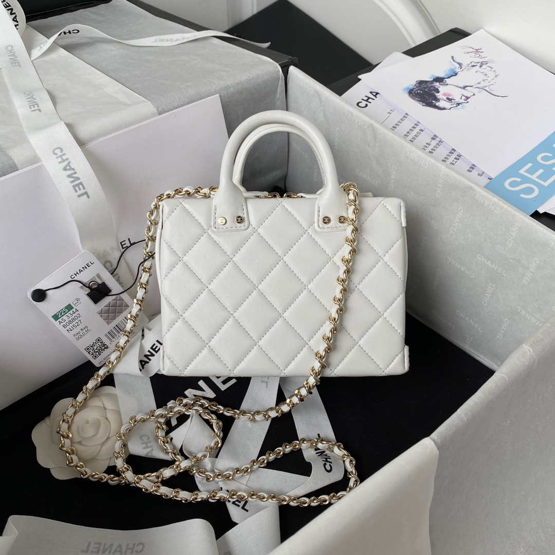 Chanel AS3344 Small Vanity Case Calfskin & Gold-Tone Metal White